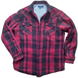 Ralph Lauren Red & Black Buffalo Plaid Sherpa Lined Snap Button Jacket, Large